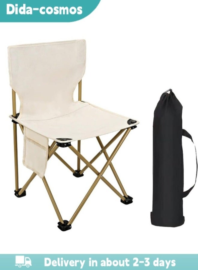 dida-cosmos Outdoor Camping Chair, Collapsible Chair with Side Pocket and Carry Bag, Folding Chair for Camping, Beach, Picnic, Sunbathing Chairs with Storage Bag (Beige) - Image 1